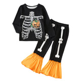 Halloween Kid Baby Girl Skull Print Long-sleeved Suit 2 Pcs Sets