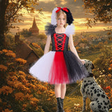 Halloween Black and White Witch Kuila Girl Dress Cosplay Dalmatian Puffy Gauze Dress