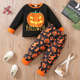 1-6Y Kid Baby Boy Girl Halloween Full Print Loungewear Pajamas Suits 2 Pcs Set