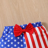Kid Baby Girl Suit Summer Alphabet Flying Sleeve Independence Day Flag 2 Pcs Set