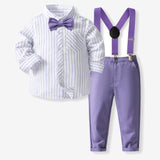 Kid Baby Boys Striped Overalls Suit Autumn British Wedding 2 Pcs Sets