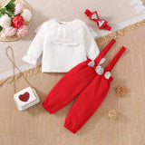 Baby Girl Lace Long-sleeved Straps Bandana 2 Pcs Sets