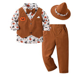 Halloween Pumpkin Costume Children's Clothes Baby Wizard Hat Three-piece Boy Suit