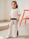 3-10Y Kid Girls Casual Fashion Flared Contrasting  Trim 2 Pcs Set