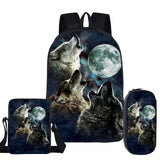 Animal Cartoon School Backpack Single Layer School Bag 3Pcs/Set