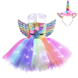 1-10T Kid Girls Glowing Led Light String Unicorn Sleeveless Tutu Dresses