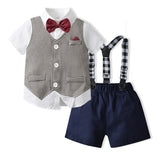 Kid Baby Boys Cotton Short-sleeved British Overalls Three-piece Set
