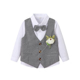 Kid Baby Boy Long-sleeved Plaid Formal Three-piece Set