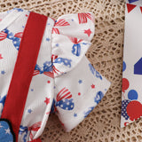 Independence Day Kid Baby Girl Sweet Bow Print Short-sleeved  Dresses