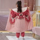 Kid Girl Coral Fleece Pajamas Autumn Winter Thick Flannel Bathrobe