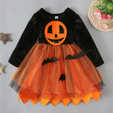 Halloween Kid Baby Girls Long Sleeve Mesh Pumpkin Dress