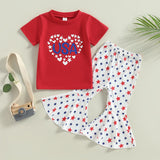 Summer Kid Baby Girl Independence Day Short Sleeve Flared 2 Pcs Set