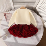 2-6Y Kid Baby Girl Christmas Long-sleeved Versatile Bow Knitted Suits 3 Pcs/Set