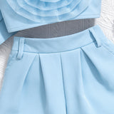 Kid Girls Suit Long-sleeved Flower Suspenders Shorts 3 Pcs Set