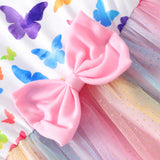 2-8Y Kid Girl Long Sleeve Crew Neck Bow Mesh Christmas Halloween Party Dress