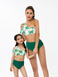Family Matching Parent-Child High Waist Shoulder Split Swimsuits