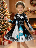 3-12Y Kid Girl Christmas  Autumn Winter Long-sleeved  3D Print Dresses