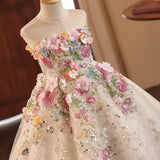 2-12T Kid Baby Girls Flower Show Piano Performance Princess Dress