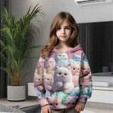 2-12T Kid Girl Cat 3D Digital Print Casual Hoodie