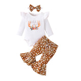 Baby Girl Fashion Casual Bull Head Printing Long-sleeved Flared 3 Pcs Sets