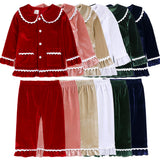 0-12T Kid Baby Boy Girl Golden Velvet Long Sleeve Homewear Pajamas
