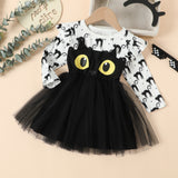 1-6T Kid Girl Halloween  Printed Mesh Cute Dresses