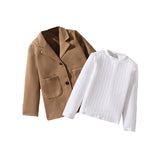 Kid Boy Casual Korean Knit Single-breasted Long-sleeve Blazer Coats