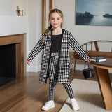 INS Jacket & Black Short Suspenders & Nine-point Pants Girls Three-piece Set