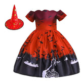 Kid Girl Halloween Pumpkin Lantern Ghost Fairy Cartoon Print Dresses