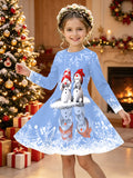 3-12Y Christmas Girls Autumn and Winter Long Sleeve 3D Printing Dress