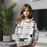 2-12T Kid Girl Cat 3D Digital Print Casual Hoodie
