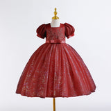 3-12T Kid Girls Host Piano Performance Sequined Mesh Fluffy Princess Dresses