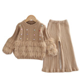 1-6T Kid Baby Girls Autumn Winter Wool Flared Knitted Suit 2 Pcs Set