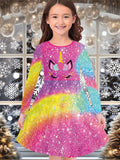 New Christmas Girls Christmas Theme Printed Crew Neck Dress