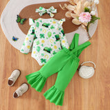 Baby Girl Infant Four-leaf Clover Printed Flared 3 Pcs Sets