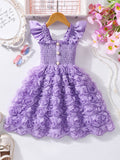 Kid Girl Summer Flying Sleeve Rose Photography Princess Dress