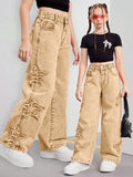 7-12Y Teen Kid Girl Star Decorated Hip Hop Jeans Pants