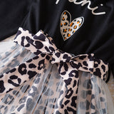 Kid Girls Korean Version Fungus Collar Leopard Print Splicing Princess Dresses