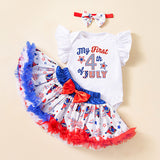Baby Girls Party Flying Sleeves Independence Day Mesh Skirt 3 Pcs Set