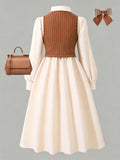 5-12Y Kid Girls  British Style Academic Suit Spring Autumn Retro White Dresses