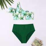 Family Matching Parent-Child High Waist Shoulder Split Swimsuits