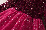 Kid Girls Long-sleeved Sequined Princess Mesh Tutu Dresses