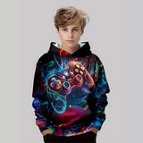 3-12T Kid Boy Girl Long-sleeved 3D Digital Game Console Astronaut Print Hoodie