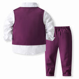 1-5Y Kid Baby Boy Wedding Suit Long Sleeve 4 Pcs Set