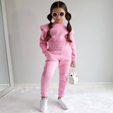 Kid Baby Girl Autumn Leisure Sports  Long-sleeved Solid 2 Pcs Set