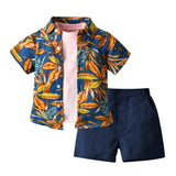 Kid Baby Boys Fashion Flower Short Sleeve Three-piece Set