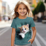 Kid Baby Girl Cute Kitten 3D Digital Printed Casual Short-sleeved T-shirt