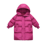 3-8Y Kid Girl Cotton Long Thickened Winter Fur Collar Hooded Coats Jacket