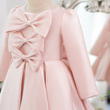 Kid Girl Banquet Pink Bow Princess Long Sleeves Dresses