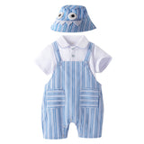 Baby Boy Summer Onesie Blue Striped Lapel Short-sleeved Suit 2 Pcs Set